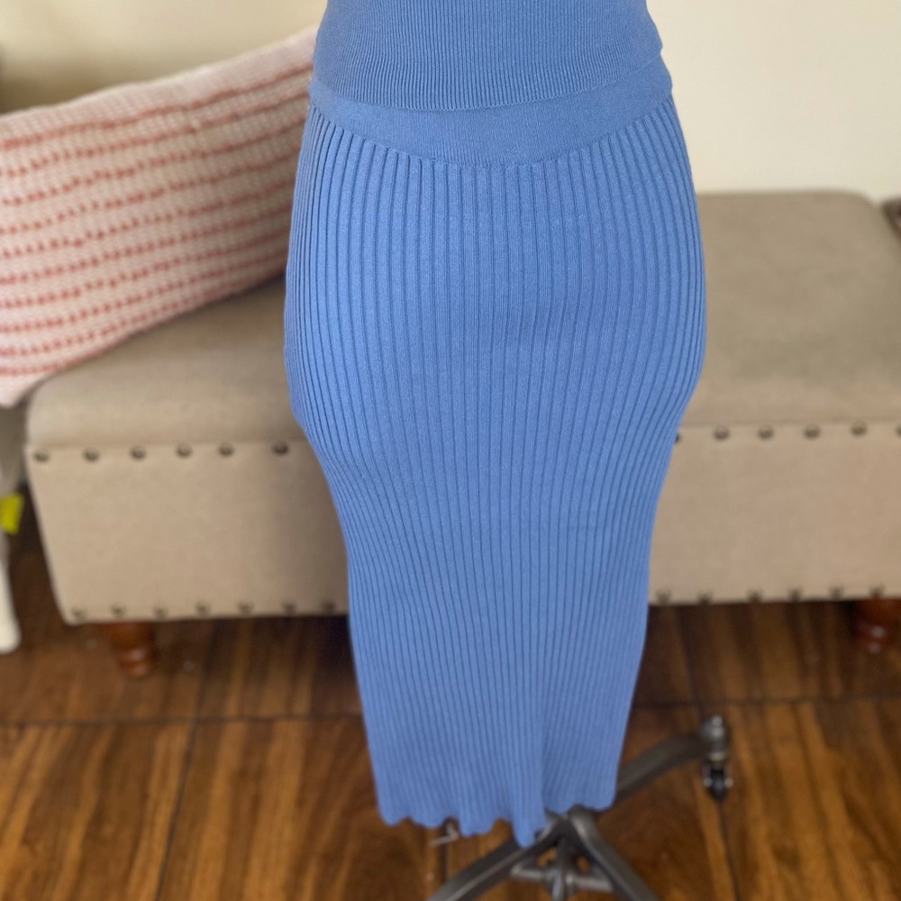 Women’s blue midi skirt with side slits